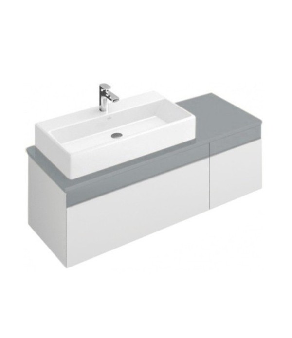 Dulap baza suspendat cu blat sticla, Memento Villeroy&Boch, lavoar stanga, 130.6x53.5x42.5cm, alb/gri, C264L0MT - 1