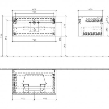 Dulap baza suspendat cu blat sticla, Memento Villeroy&Boch, lavoar dreapta, 80.6x46x37cm, alb/gri, C779R0MT - 2