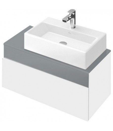 Dulap baza suspendat cu blat sticla, Memento Villeroy&Boch, lavoar dreapta, 80.6x46x37cm, alb/gri, C779R0MT - 1