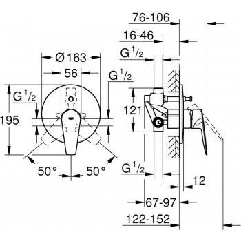 Baterie cada incastrata, Grohe BauEdge New, corp ingropat inclus, crom, 29079001 - 5