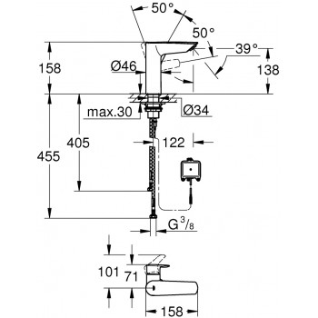 Baterie lavoar electronica hibrid, Grohe Eurosmart, cu senzor, crom, 23975003 - 5