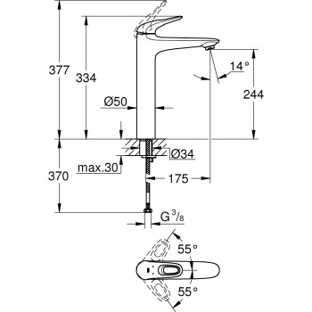 Baterie lavoar, Grohe Eurostyle XL, montare pe blat, crom, 23570003 - 2