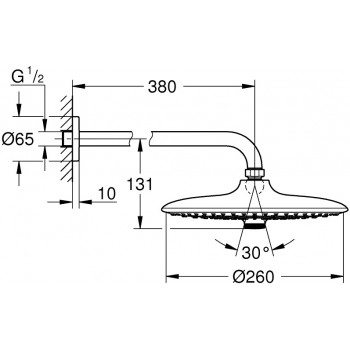 Palarie de dus cu brat, Grohe Euphoria 260, 3 tipuri de jet, montare pe perete, crom, 26459000 - 2