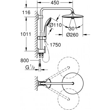 Coloana de dus, Grohe Euphoria System 260, cu 3 tipuri de jet, crom, 27421002 - 6