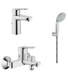 Set baterii, Grohe BauEdge, cu baterie lavoar, baterie cada, set dus Tempesta New, crom, 11292501 - 1