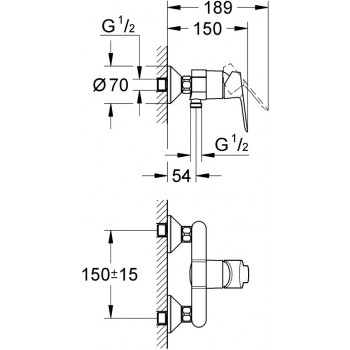Set baterii, Grohe BauEdge, cu baterie lavoar, baterie dus, set dus Tempesta New, crom, 11292801 - 6