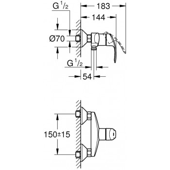 Set baterii, Grohe Eurosmart, cu baterie lavoar S, baterie dus, set de dus Tempesta 100, crom, 33265002+33555002+27853001 - 5