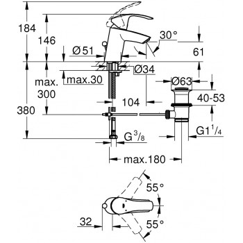 Set baterii, Grohe Eurosmart, cu baterie lavoar S, baterie dus, set de dus Tempesta 100, crom, 33265002+33555002+27853001 - 7
