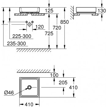 Lavoar pe blat, Grohe Cube Ceramic, fara orificiu baterie, 41x41cm, finisaj Pure Guard, alb, 3948200H - 3