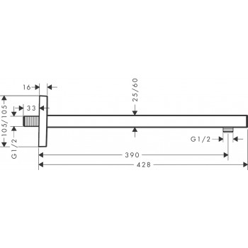 Brat de dus, Hansgrohe Rainfinity Square, 39cm, montare pe perete, alb mat, 27694700 - 2
