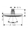 Palarie de dus, Hansgrohe Croma 160 cu 1 jet, crom/alb, 27450000 - 2