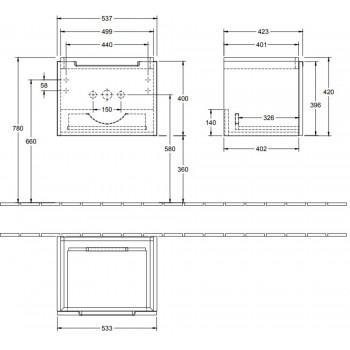 Set lavoar cu mobilier, Villeroy&Boch Subway 2.0, 53.7x42x42.3cm, A68610E1+7113F5 - 3