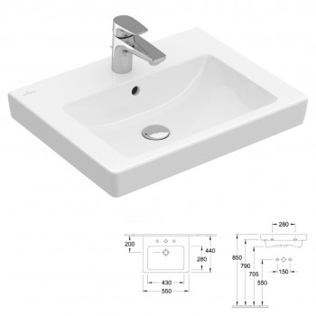 Set lavoar cu mobilier, Villeroy&Boch Subway 2.0, 53.7x42x42.3cm, A68610E1+7113F5 - 2