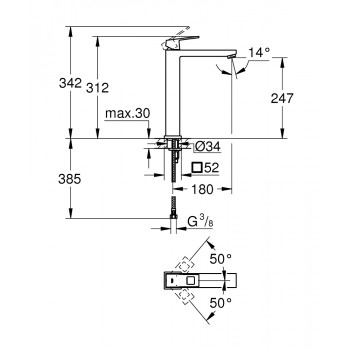 Baterie lavoar, Grohe Eurocube, montare pe blat, grafit periat,  23406AL0 - 4