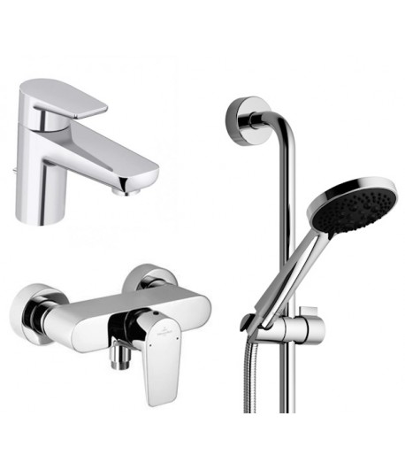 Set baterii, Villeroy&Boch Subway, cu baterie lavoar, baterie dus, set dus cu bara, crom - 1