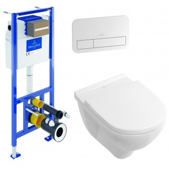 Set vas WC rimless suspendat, Villeroy&Boch O.novo, cu capac inchidere lenta, rezervor si clapeta, 5660HR01+92099600+92249068 - 