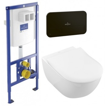 Set vas WC rimless suspendat, Villeroy&Boch Subway 2.0, cu capac inchidere lenta, rezervor si clapeta negru mat - 1