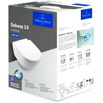 Set vas WC rimless suspendat, Villeroy&Boch Subway 3.0, TwistFlush, cu capac inchidere lenta, 37x56cm, CeramicPlus, 4670TSR1 - 2