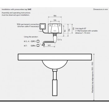 Baterie lavoar pe prete pentru incalzitoare instant, Clage SME, crom, 1100-04150 - 2