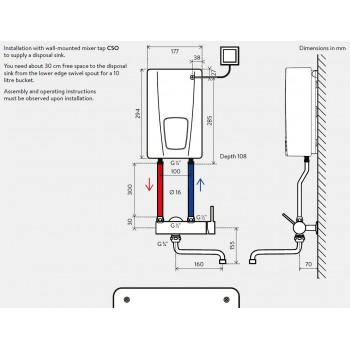 Baterie lavoar pe prete pentru boilere, Clage SSO, crom, 4100-01250 - 2