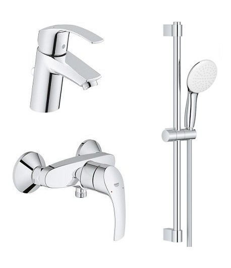 Set baterii, Grohe Eurosmart, cu baterie lavoar M, baterie dus, set de dus Tempesta 100, crom, 23322001+33555002+27853003 - 1
