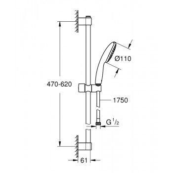 Set baterii, Grohe Eurosmart, cu baterie lavoar M, baterie dus, set de dus Tempesta 100, crom, 23322001+33555002+27853003 - 7