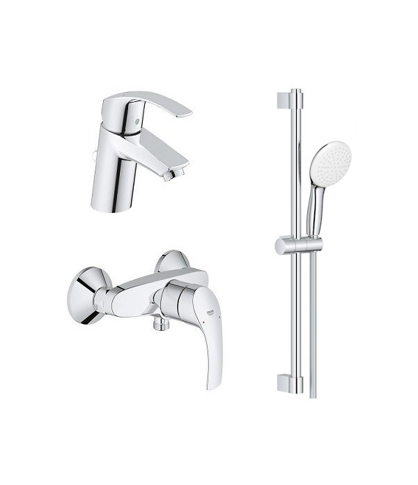 Set baterii, Grohe Eurosmart, cu baterie lavoar S, baterie dus, set de dus Tempesta 100, crom, 33265002+33555002+27853003 - 1