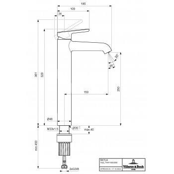 Baterie lavoar fara ventil, Villeroy&Boch Skyla, montaj pe blat, crom, TVW11600300061 - 2