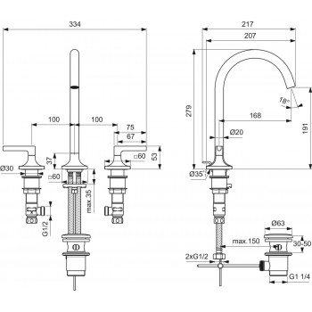 Baterie lavoar cu dubla comanda si ventil pop-up, Ideal Standard Atelier Joy Neo, crom, BD144AA - 4