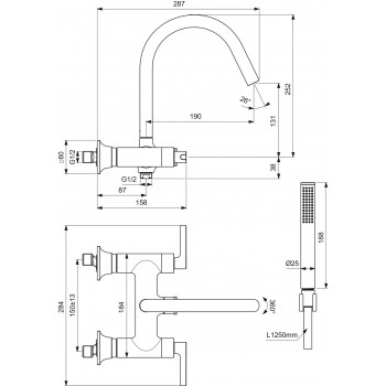 Baterie cada cu dubla comanda, Ideal Standard Atelier Joy Neo, cu para, agatatoare si furtun, crom, BD163AA - 5