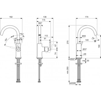 Baterie lavoar fara ventil, Ideal Standard Atelier Joy Neo Piccolo, crom, BD148AA - 4