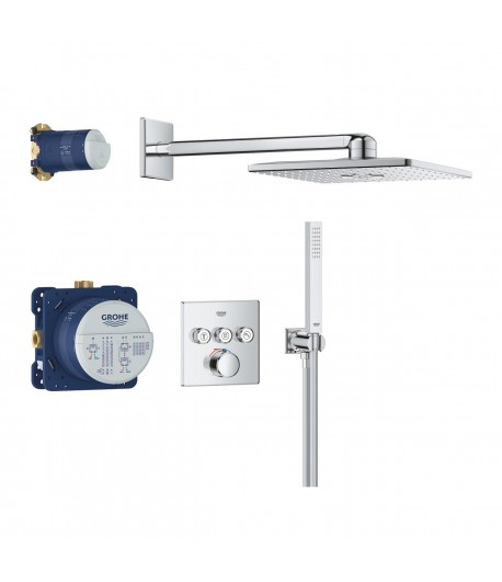 Sistem de dus incastrat cu termostat, Grohe Grohtherm SmartControl Rainshower SmartActive 310 Cube, crom, 34873000 - 1