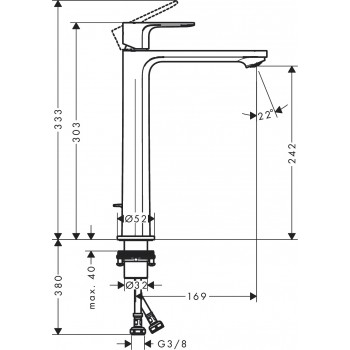 Baterie lavoar cu ventil pop-up, Hansgrohe Rebris E, montaj pe blat, CoolStart, negru mat, 72581670 - 2