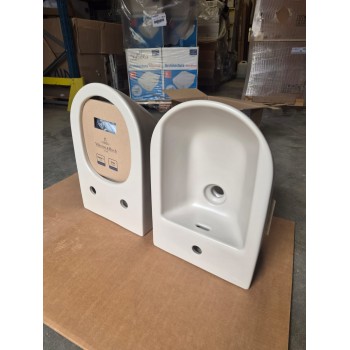 Pachet vas WC rimless suspendat + bideu suspendat, Villeroy&Boch Antao, TwistFlush, cu capac WC inchidere lenta, Almond - 3