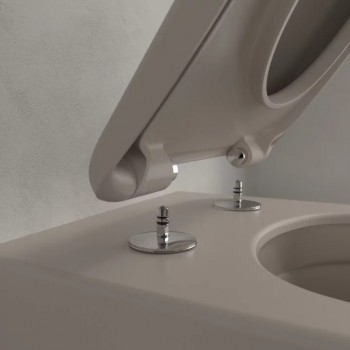 Pachet vas WC rimless suspendat + bideu suspendat, Villeroy&Boch Antao, TwistFlush, cu capac WC inchidere lenta, Almond - 11