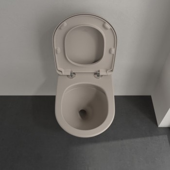 Pachet vas WC rimless suspendat + bideu suspendat, Villeroy&Boch Antao, TwistFlush, cu capac WC inchidere lenta, Almond - 9