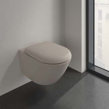Pachet vas WC rimless suspendat + bideu suspendat, Villeroy&Boch Antao, TwistFlush, cu capac WC inchidere lenta, Almond - 8
