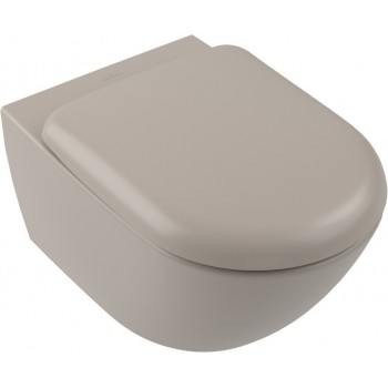 Pachet vas WC rimless suspendat + bideu suspendat, Villeroy&Boch Antao, TwistFlush, cu capac WC inchidere lenta, Almond - 5