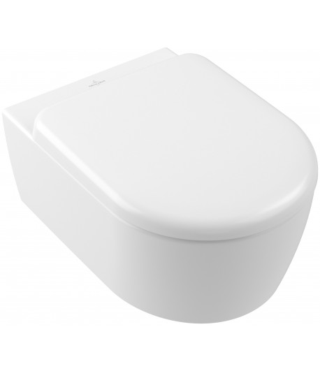 Set vas WC rimless suspendat, Villeroy&Boch Skyla, TwistFlush, capac inchidere lenta, 37x56cm, Stone White CeramicPlus, 5656CLRW