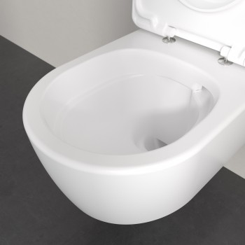 Set vas WC rimless suspendat, Villeroy&Boch Skyla, TwistFlush, capac inchidere lenta, 37x56cm, Stone White CeramicPlus, 5656CLRW