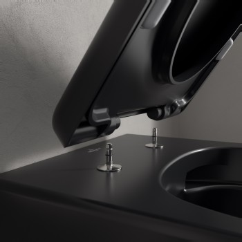 Set vas WC rimless suspendat, Villeroy&Boch Skyla, TwistFlush, capac inchidere lenta, 37x56cm, Pure Black CeramicPlus, 5656CLR7 