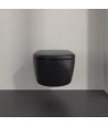 Set vas WC rimless suspendat, Villeroy&Boch Skyla, TwistFlush, capac inchidere lenta, 37x56cm, Pure Black CeramicPlus, 5656CLR7 