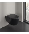 Set vas WC rimless suspendat, Villeroy&Boch Skyla, TwistFlush, capac inchidere lenta, 37x56cm, Pure Black CeramicPlus, 5656CLR7 