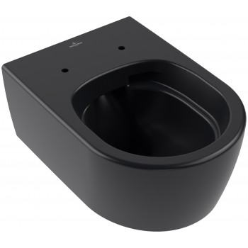 Set vas WC rimless suspendat, Villeroy&Boch Skyla, TwistFlush, capac inchidere lenta, 37x53cm, Pure Black CeramicPlus, 5656CLR7 