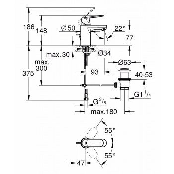 Baterie lavoar cu ventil pop-up, Grohe Eurosmart Cosmopolitan, crom, 3282500E - 3