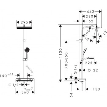 Coloana de dus, Hansgrohe Activera Q, cu 2 tipuri de jet, baterie cu termostat, negru mat, 28649670 - 4
